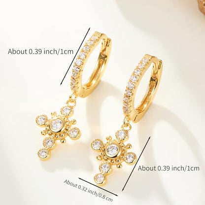 925 Sterling Silver Crown Cross Drop Dangle Earrings for Women - color: Gold 2