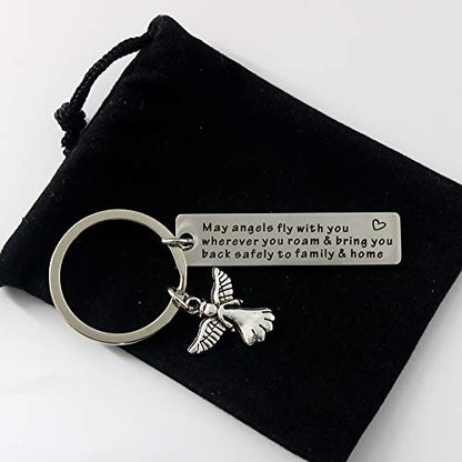 Hibetek Bible Verse Keychain for He Will Order His Angels to Protect You Keychain - color: May Angels Fly With You