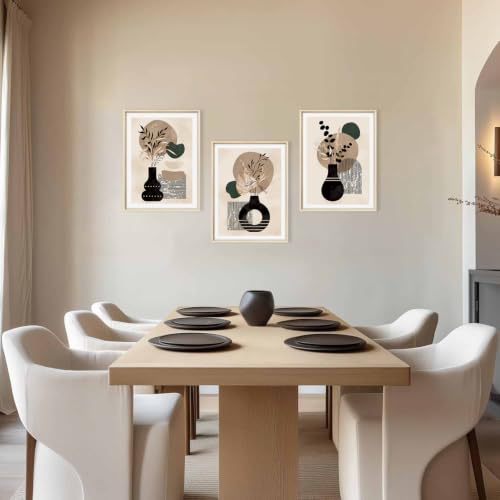 HOURIA Mid Century Modern Black Vase Framed Canvas Wall Art Set- 12"x16"x3 - color: Boho Vase Botanical Wall Art, size: 12"L x 16"W