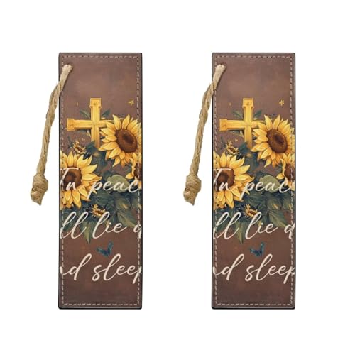 Autumn Cross Sunflower Bookmarks for Book Lovers Bookmark Turtle 2 PCS Leather Bookmarks for Women, Men, Book Lovers, Page Markers for Students Teachers Reading - color: Autumn Cross Sunflower