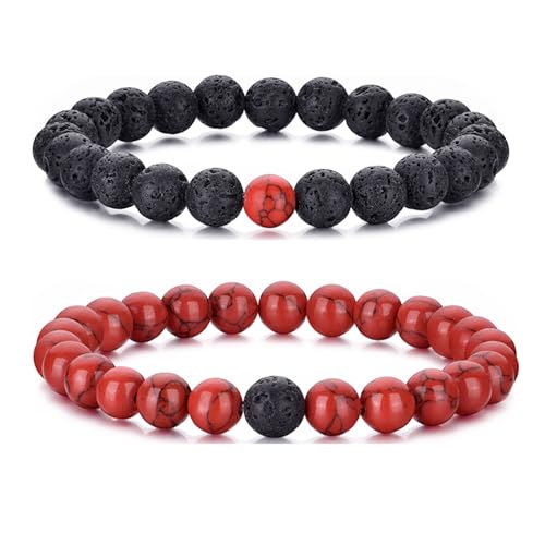RANKEEF Tiger Eye Bracelet For Men 8MM Natural Stone Stretch Adjustable Black Crystal Beaded Bracelet for Men Women Gifts - color: 2,red,black
