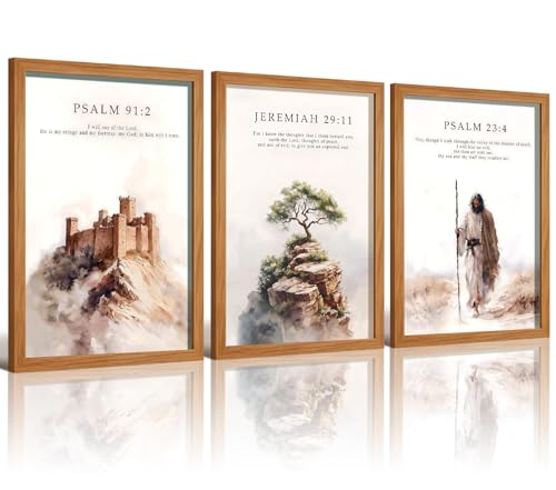 HCJWCXD 3Pcs Framed Christian Wall Art Bible Verse Canvas Prints 16x24Inch - color: Bible Verses Wood Framed, size: 16x24 Inches