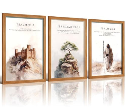 HCJWCXD 3Pcs Framed Christian Wall Art Bible Verse Canvas Prints 12x16Inch - color: Bible Verses Wood Framed, size: 12x16 Inches