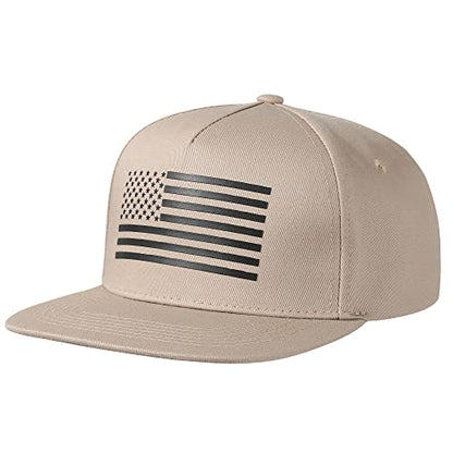 UALON Baseball Cap, Snapback Trucker Hat for Men & Women with American Flag and Adjustable, Breathable Mesh, Flat Bill Hats - color: Khaki