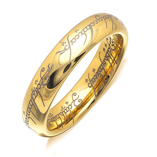 Engraved Gold Wedding Band for Men by Ginger Lyne | 6mm Stainless Steel Wedding Ring for Women | Elegant Eternity Style Fashion Jewelry Gift Idea for Couples