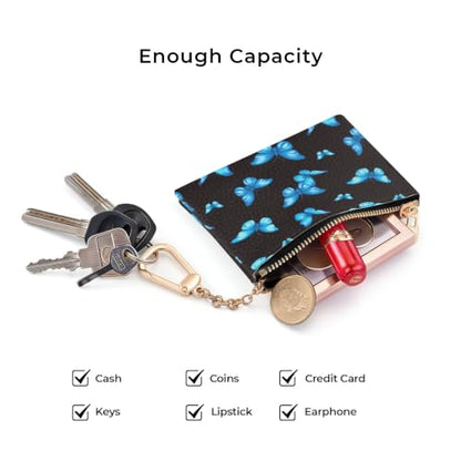Blue Butterfly Keychain Coin Purse for Women, Small Change Pouch - color: Blue Butterfly
