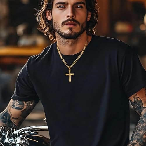 Cross Necklace 14K Gold Cross Necklace for Men - color: gold-20inch