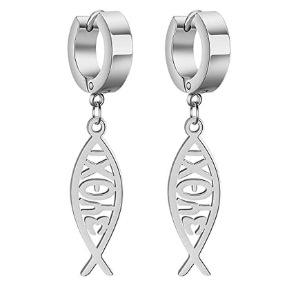 Earrings For Women Jesus Fish Faith Symbol Earrings Stainless Steel Chic Arc Fish Hook Earrings Christian Jewelry - color: silver 2