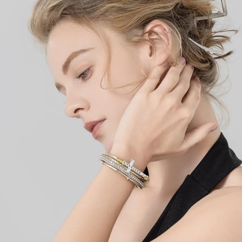 Christian Cross Leather Bracelets Boho Western Blessing Religious Jewelry - color: Champagne