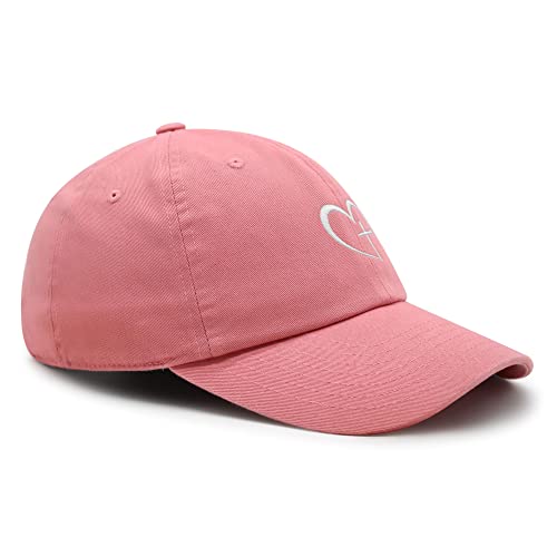 JPAK Heart and Cross Premium Dad Hat Embroidered Cotton Baseball Cap Christian Faith - color: Coral Silk