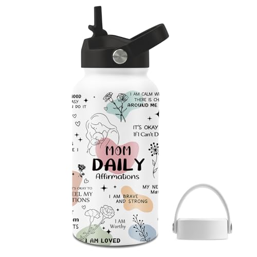 Mom Gifts for Boy, 25oz Mom Water Bottle with 2 Lid & Straw - Moms Daily Stainless Steel Water Bottles, BPA-free Leakproof Insulated Sports Waters Bottle for Home Travel, Gift Cup for Moms - color: Mom daily