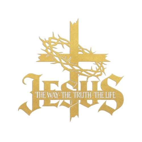 Jesus Wall Art Cross Wall Decor with Crown of Thorns - Metal Christian Wall Art "The Way The Truth The Life" Sign, Gold Iron Religious Wall Art & Christian Wall Decor for Home Living Room Church-Gold - color: Gold 13 x 12.7 in