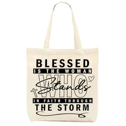 Christian Gifts for Women, Floral Faith Canvas Tote Bag, Faith Gifts for Women Mom Inspirational - color: Blessed 767
