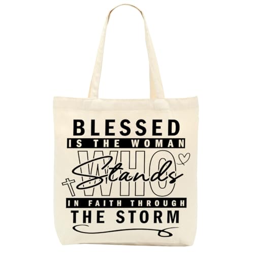 Christian Gifts for Women, Floral Faith Canvas Tote Bag, Faith Gifts for Women Mom Inspirational - color: Blessed 767