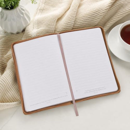 Christian Art Gifts Zippered Journal - Be Strong & Courageous, Wide Ruled Notebook, Joshua 1:9 Bible Verse, 336 Lined Pages w/scripture, Lion, Tan Faux Leather, (9” x 6.4” x .9”)