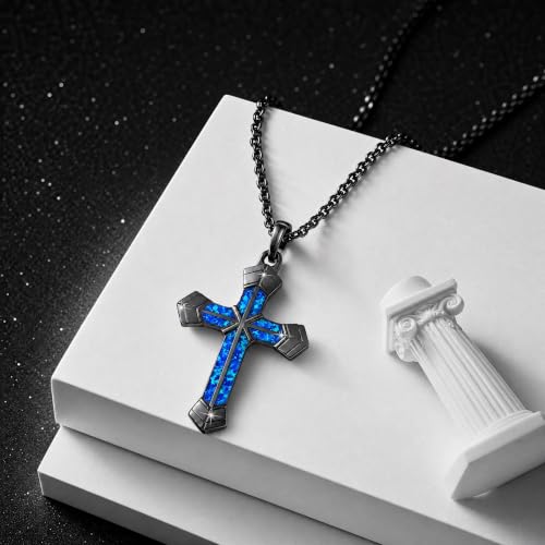 Cross Necklace for Men 925 Sterling Silver Cross Ebony Wooden Ankh Raven Praying Hands Crucifix Amulet Religious Jewelry Gifts for Men Women - color: Cross7