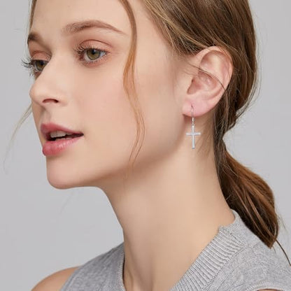 Han han 925 Sterling Silver Cross Earrings for Women and Men - style: B-Dangle cross earrings