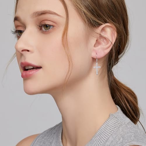Han han 925 Sterling Silver Cross Earrings for Women and Men - style: B-Dangle cross earrings