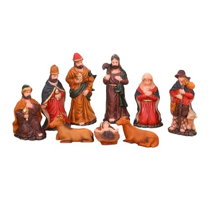 Mini Nativity Set 9pcs, Resin Nativity Scene Figurines Baby Jesus Oranment for Home Office Tabletop Decoration Desktop Collectibles Decor - size: 9 pcs