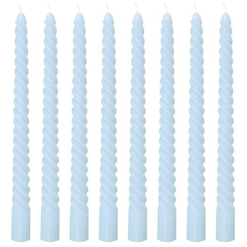 8 Pack 10 Inch Baby-Blue Spiral Taper Candle Set, 7/8 Inch Unscented Driples Candlesticks for Home Decoration, 6-7 Hours Burn - color: Baby Blue