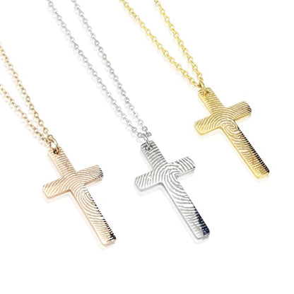 Personalized Engraved Fingerprint Cross Necklace Religious Stainless Steel Jewelry Memorized Motivate Pendant Name Message Pendants
