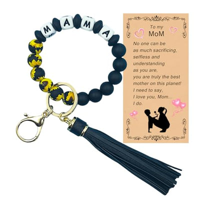 SHINYHARBOR Silicone Beaded Wristlet Keychain Bracelet,Key Wrist Keychains for Women Mom Teachers Best Friend - color: Mama-sunflower