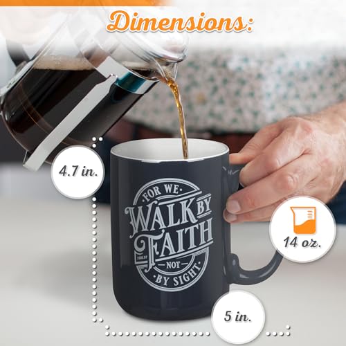 Christian Art Gifts Walk by Faith Scripture Coffee Mug, Inspirational Bible Verse Ceramic Mug, Navy Blue & White, 14 oz, Lead & Cadmium-Free, Christian Gift Drinkware for Men & Women - color: Navy Blue/Walk by Faith
