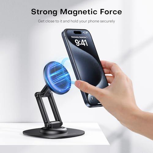 OMOTON MS04 [360° Rotating] Adjustable Magnetic Phone Stand for Desk, Black - color: Black