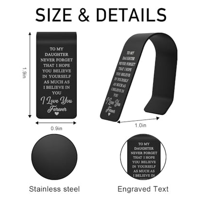 to My Daughter Never Foget That I Hope You Believe in Yourself Black Visor Clip for Cars, Inspirational Gifts from Dad Mom, Christmas Birthday Graduation Gifts for Daughters - color: Black