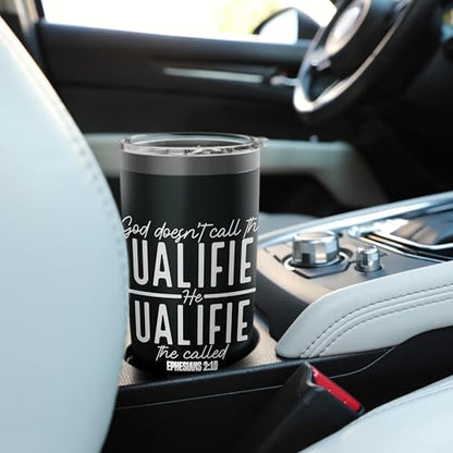 God Doesn't Call the Qualified-He Qualifies the Called Stainless Steel Insulated Tumbler - color: Black