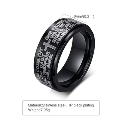 Cross Fidget Anxiety Worry Spinner Rings Stainless Steel I Can Do Bible Prayer Amen High Polished Bands Silver, Size 6 - color: our father,black