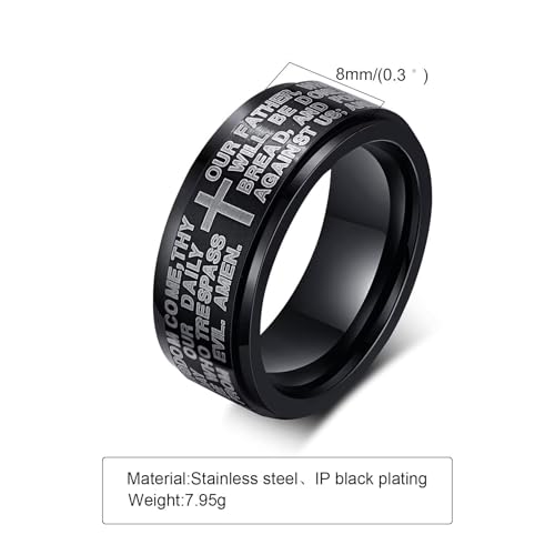 Cross Fidget Anxiety Worry Spinner Rings Stainless Steel I Can Do Bible Prayer Amen High Polished Bands Silver, Size 6 - color: our father,black