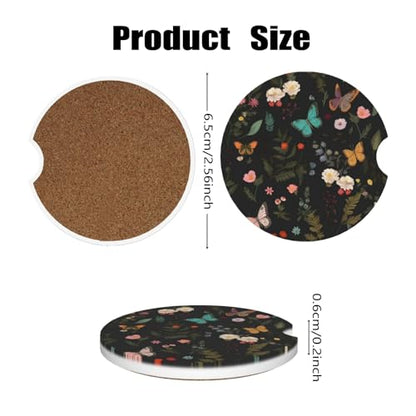 Ceramic Car Cup Coasters 2PCS - Flower Butterfly - color: Flower Butterfly