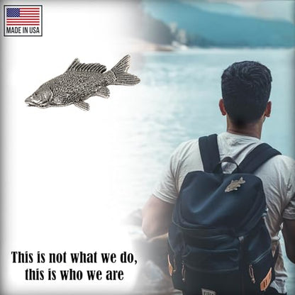 Carp Pin, Fish, Lapel, Fisherman, Fishing, Hat, Pins, Brooch, Brooches, Jewelry, Gift, Handmade in the USA, 200 Fish Designs Available. F077Z - color: Antique Pewter