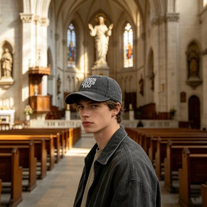 Inspirational Christian Baseball Cap, Adjustable Embroidered Cotton Hat for Men Women Dad Hat Gifts for His Her - color: Jesus Loves You - Black