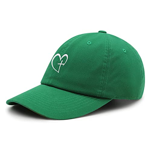 JPAK Heart and Cross Premium Dad Hat Embroidered Cotton Baseball Cap Christian Faith - color: Kelly Green