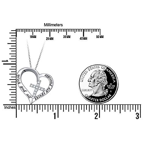 S925 Sterling Silver Christian Cross Heart Faith Bible Verse Necklace Rings - style: with god all things are possible