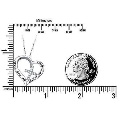 S925 Sterling Silver Christian Cross Heart Faith Bible Verse Necklace Rings - style: with god all things are possible