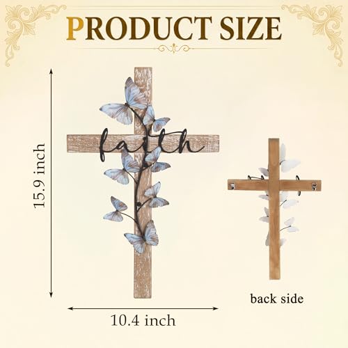NIKKY HOME Wall Cross, Rustic Wooden Cross With Butterfly - color: Butterfly