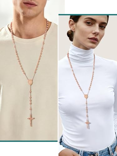 Supcare Rosary for Men Women Catholic Necklace Rosary Beads Customized - color: B04-Virgin Mary Rose Gold with Case