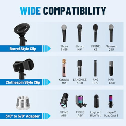 CAHAYA Microphone Stand Floor Adjustable - Mic Stand Universal with 7.12 lbs Weighted Round Metal Base Mic Stands with Phone Holder Mic Floor Stand with 2 Mic Clips and 3/8'' to 5/8'' Adapter