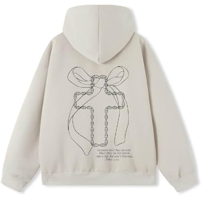 Women Men Hoodies Oversized Fleece Sweatshirt Fashion Clothing Fall Christian Sweaters Ties - color: Beige, size: Medium