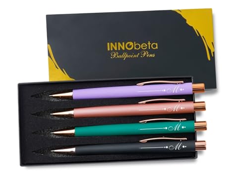 InnoBeta Monogrammed Gifts Ballpoint Pen Set of 4, Initial Letter Gifts for Housewarming, Birthday, Thanksgiving, Christmas - M - color: Initial - M