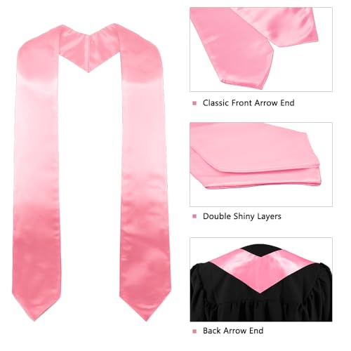 GraduatePro Plain Graduation Stole for Unisex Adults Sash 60"/72" Long 16 Colors - color: Pink, size: 72