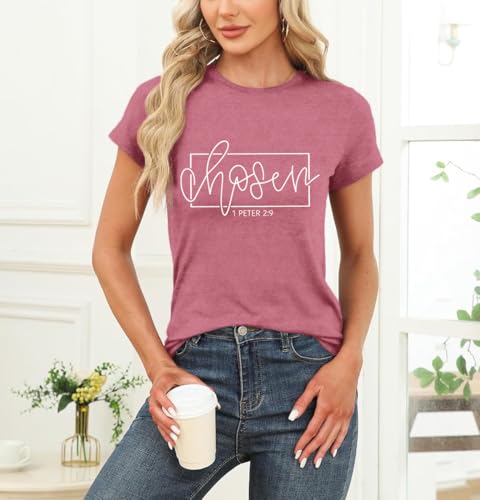 Women's Christian Shirt Christ Chosen T-Shirts Bible Verse Tee Tops - color: Pink, size: XX-Large
