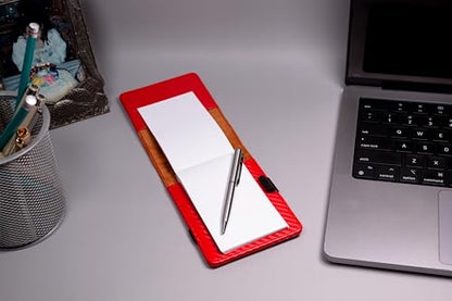 LaserGram Mini Padfolio with Notepad and Pen, Christian Cross, Personalized Engraving Included (Carbon Fiber Red) - color: Carbon Fiber Red