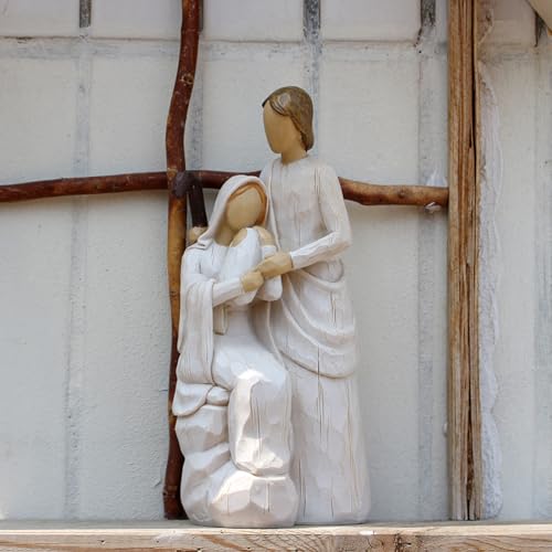 Religious Holy Family Figurine, Resin Sculpture of Mary, Joseph & Baby Jesus, Nativity Set Indoor, Christian Decor for Home, Church, Christmas(8.26 inch Height)