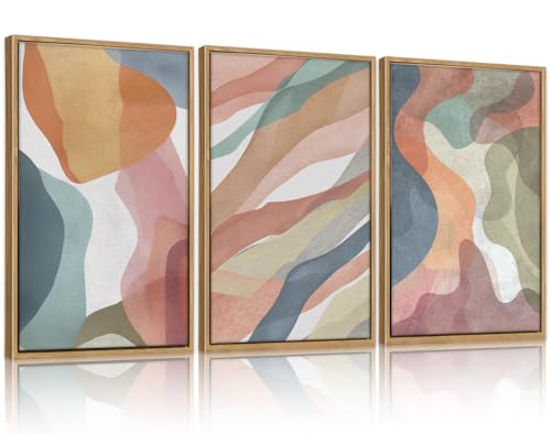 CHDITB 3Pcs Colorful Abstract Shape Block Framed Canvas Wall Art 24x36 Inch - color: Colorful Abstract, size: 24"L x 36"W