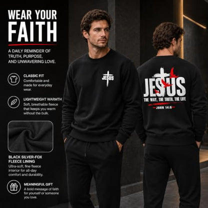 Jesus Sweatshirt For Men The Way The Truth The Life Christian Faith Hoodie - color: Black2, size: Small