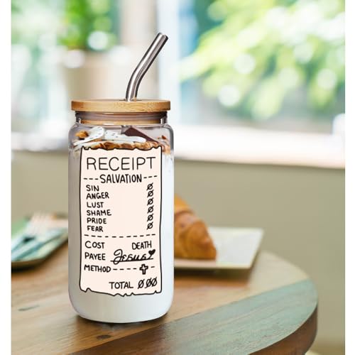 Jesus Loves You Christian 16 oz Glass Drinking Cup Gifts for Women of the Bible, Christian Faith Bible Verse Gift, Baptism Gifts,Jesus Coffee Jar Lids Straws Educational Religious Party Favors Gift